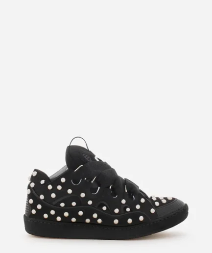 Black Lanvins Studded Leather Curb Sneakers